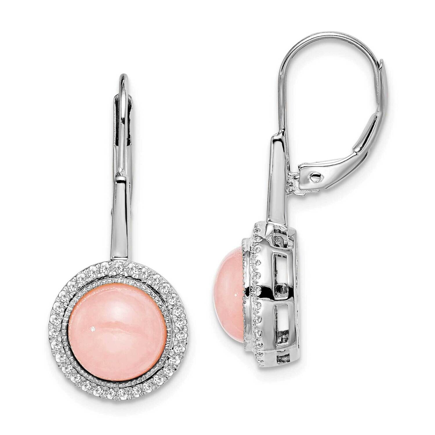 Rose Quartz Diamond Leverback Earrings 14k White Gold EM7137-OP-025-WA, MPN: EM7137-OP-025-WA, 8839…