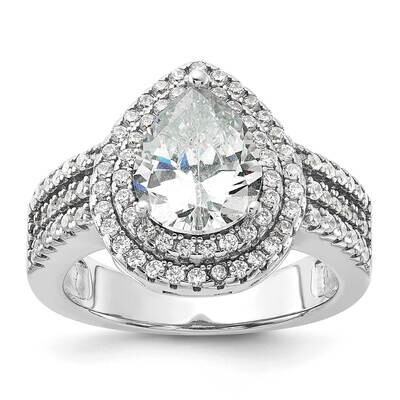 Cheryl M Brilliant-Cut Pear CZ Double Halo Ring Sterling Silver Rhodium-Plated QCM1570, MPN: QCM157…