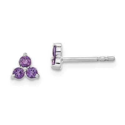 3-Stone Amethyst Triangle Earrings 14k White Gold EM7119-AM-W, MPN: EM7119-AM-W, 191101841637