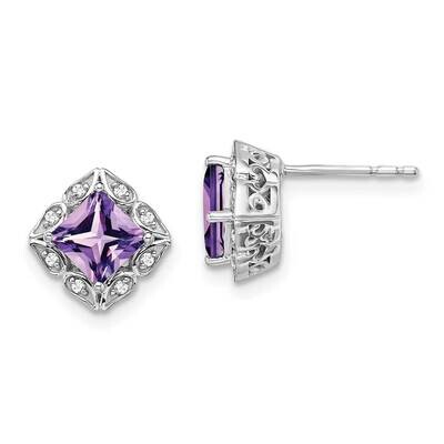Square Amethyst Diamond Earrings 14k White Gold EM7082-AM-008-WA, MPN: EM7082-AM-008-WA, 1911018397…