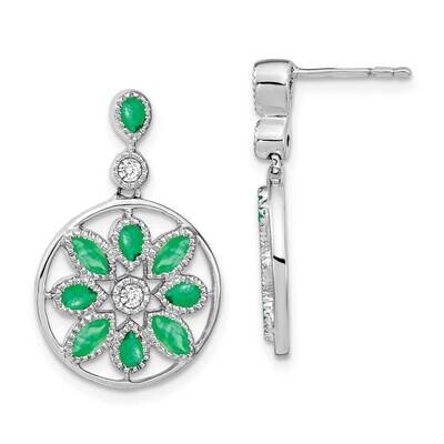 Emerald Diamond Floral Dangle Earrings 14k White Gold EM7205-EM-012-WA, MPN: EM7205-EM-012-WA, 1911…