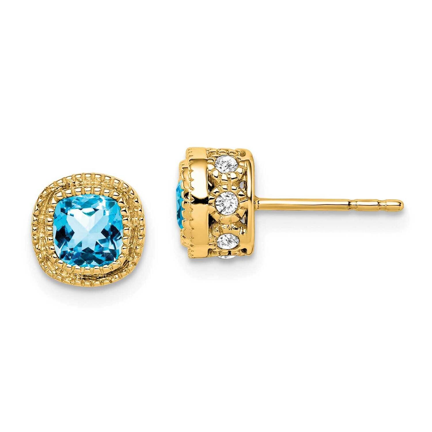 Cushion Blue Topaz Diamond Earrings 14k Gold EM7092-BT-019-YA