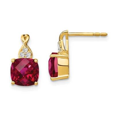 Checkerboard Created Ruby Diamond Earrings 14k Gold EM4393-CRU-006-YA, MPN: EM4393-CRU-006-YA, 1911…