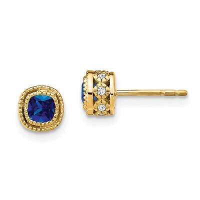 Cushion Sapphire Diamond Earrings 10k Gold EM7092-SA-010-1YA, MPN: EM7092-SA-010-1YA, 191101834455
