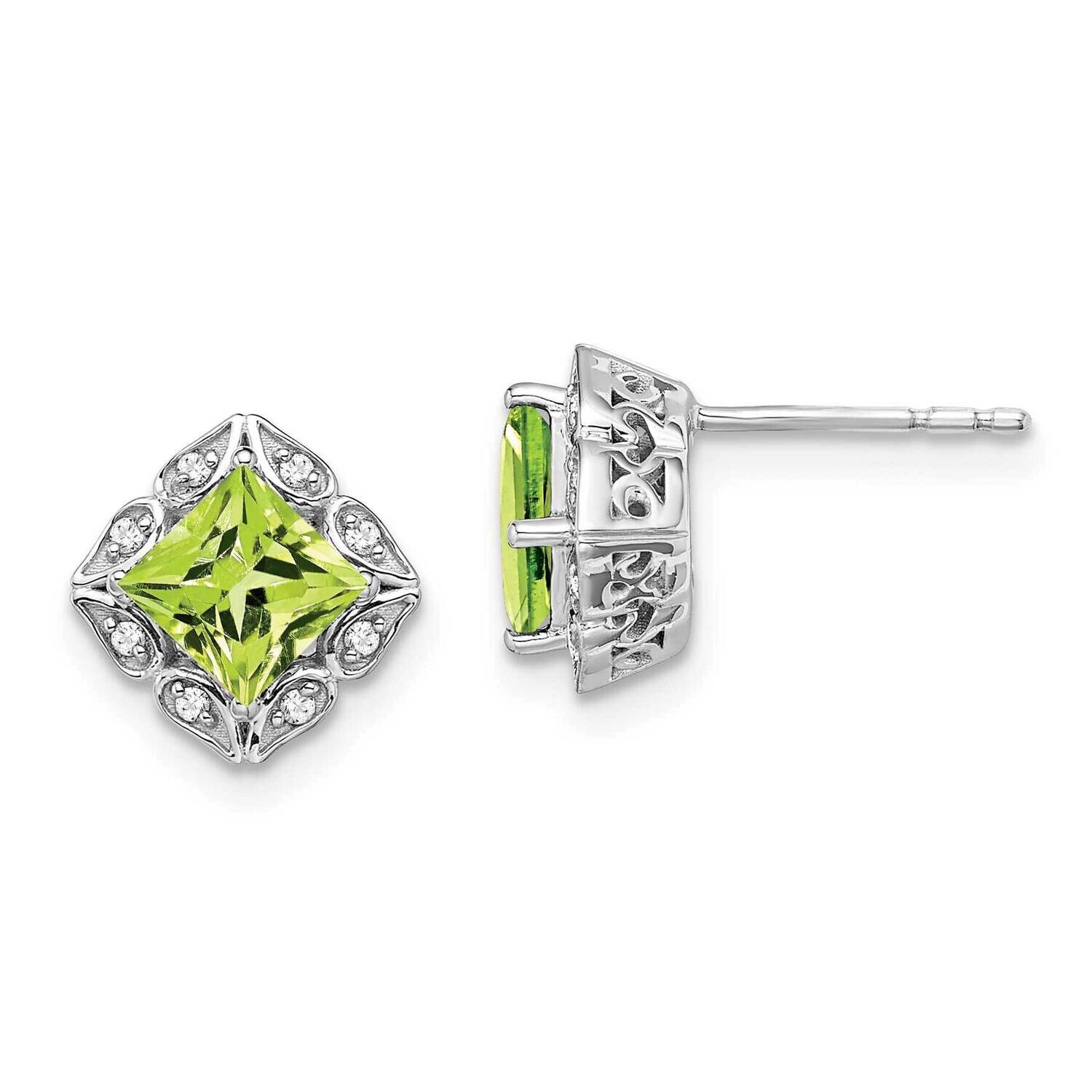 Square Peridot Diamond Earrings 14k White Gold EM7082-PE-008-WA, MPN: EM7082-PE-008-WA, 191101839757