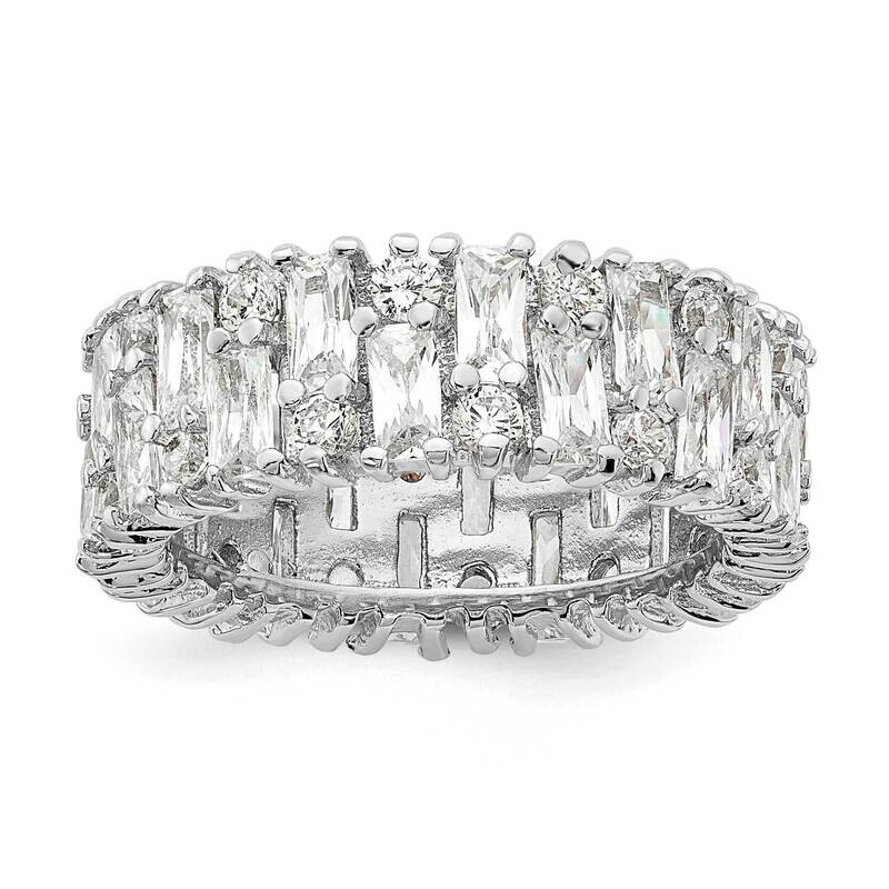 Cheryl M Fancy Baguette-Cut Brilliant-Cut CZ Ring Sterling Silver Rhodium-Plated QCM1496