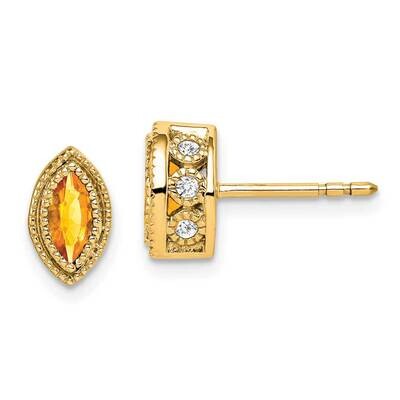 Marquise Citrine Diamond Earrings 14k Gold EM7095-CI-014-YA, MPN: EM7095-CI-014-YA, 191101840821