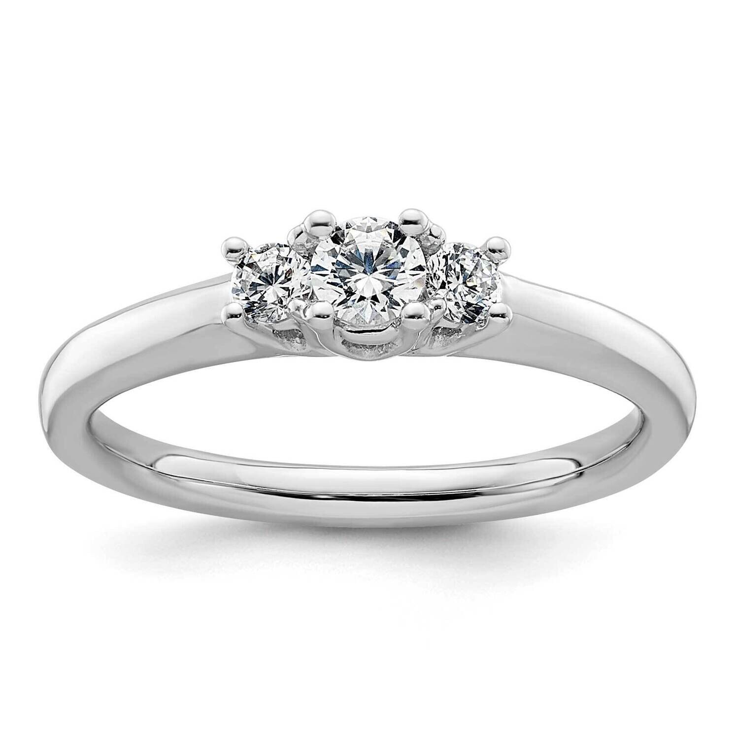 3-Stone Holds 1/6 Carat 3.5mm Round Center 2-2.6mm Round Sides Engagement Ring Mounting 14k White G…