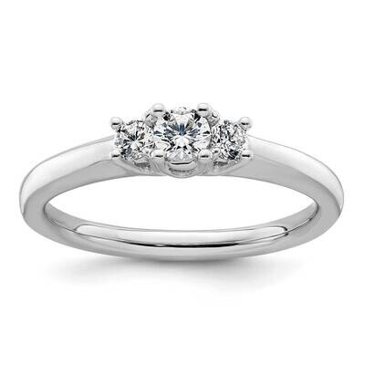 3-Stone Holds 1/6 Carat 3.5mm Round Center 2-2.6mm Round Sides Engagement Ring Mounting 14k White G…
