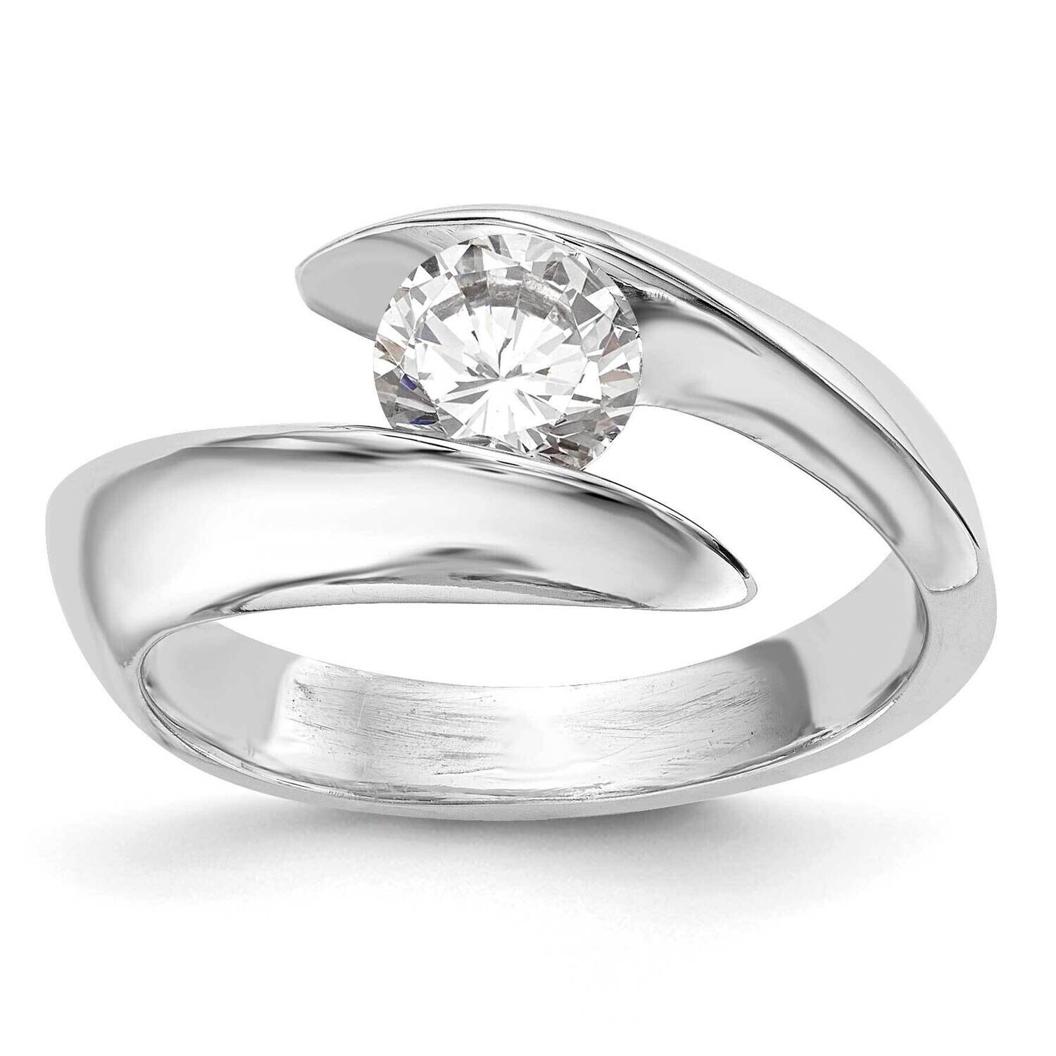 Holds 1/2 Carat 5.2mm Round Half-Bezel Bypass Solitaire Engagement Ring Mounting 14k White Gold RM2023E-CWAA