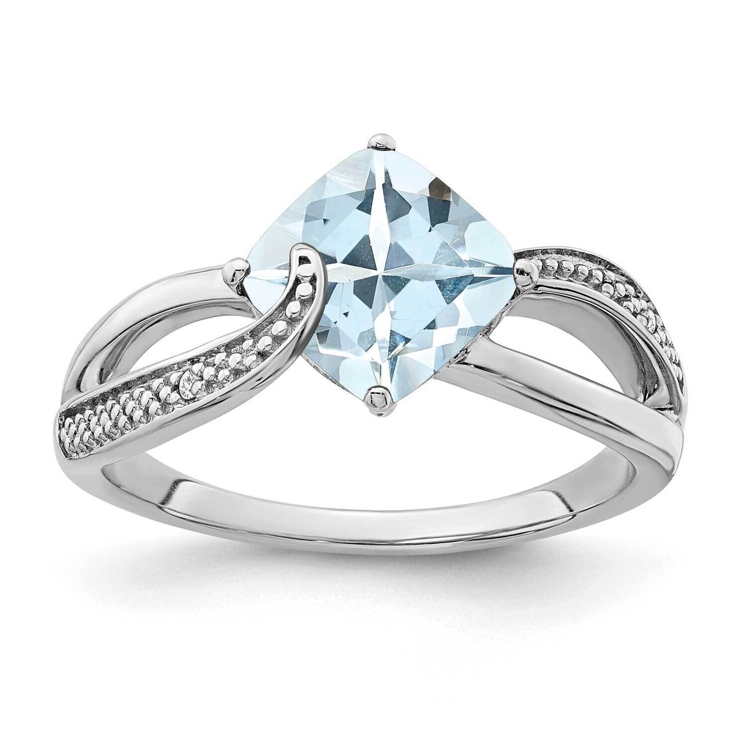 Aquamarine Diamond Ring Sterling Silver Rhodium-Plated RM7402-AQ-001-SSA, MPN: RM7402-AQ-001-SSA,