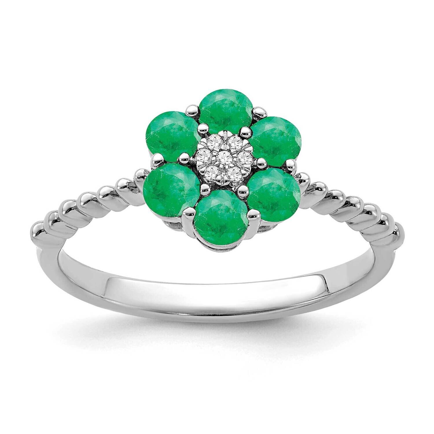 Emerald Diamond Floral Ring 14k White Gold RM7191-EM-003-WA, MPN: RM7191-EM-003-WA, 191101821981