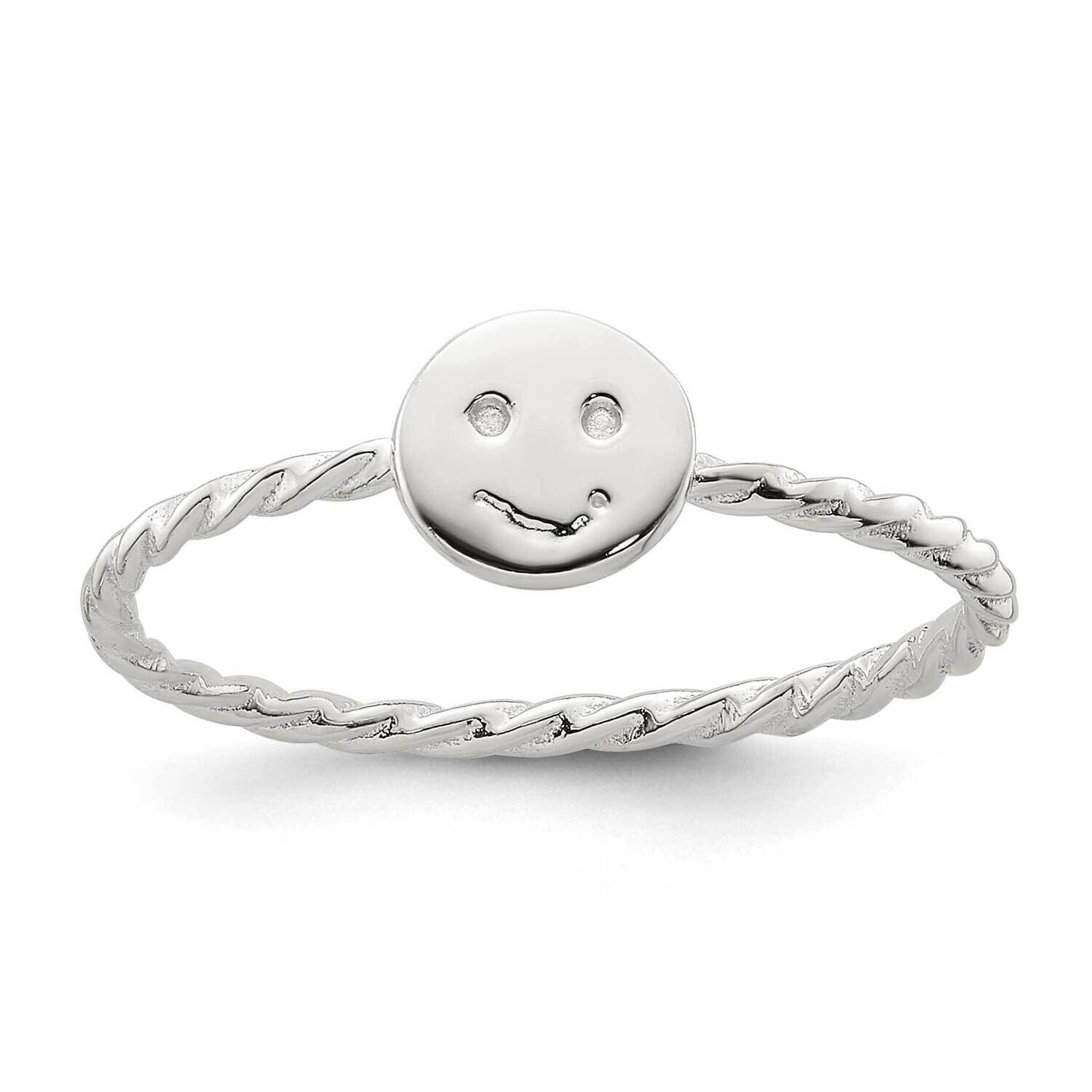 Smiley Face Twisted Ring Sterling Silver Polished QR7492, MPN: QR7492,