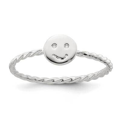 Smiley Face Twisted Ring Sterling Silver Polished QR7492, MPN: QR7492,