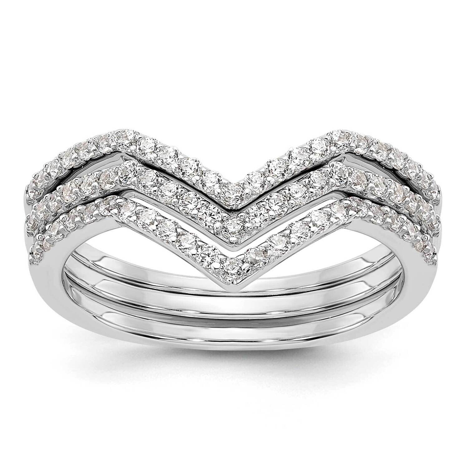 CZ V-Shaped 3 BSet Sterling Silver Rhodium-Plated QR7544