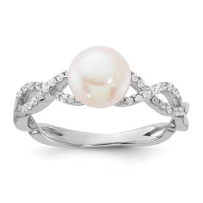 Rh-Plated 7-8mm White Fwc Pearl CZ Infinity Ring Sterling Silver QR7604, MPN: QR7604,