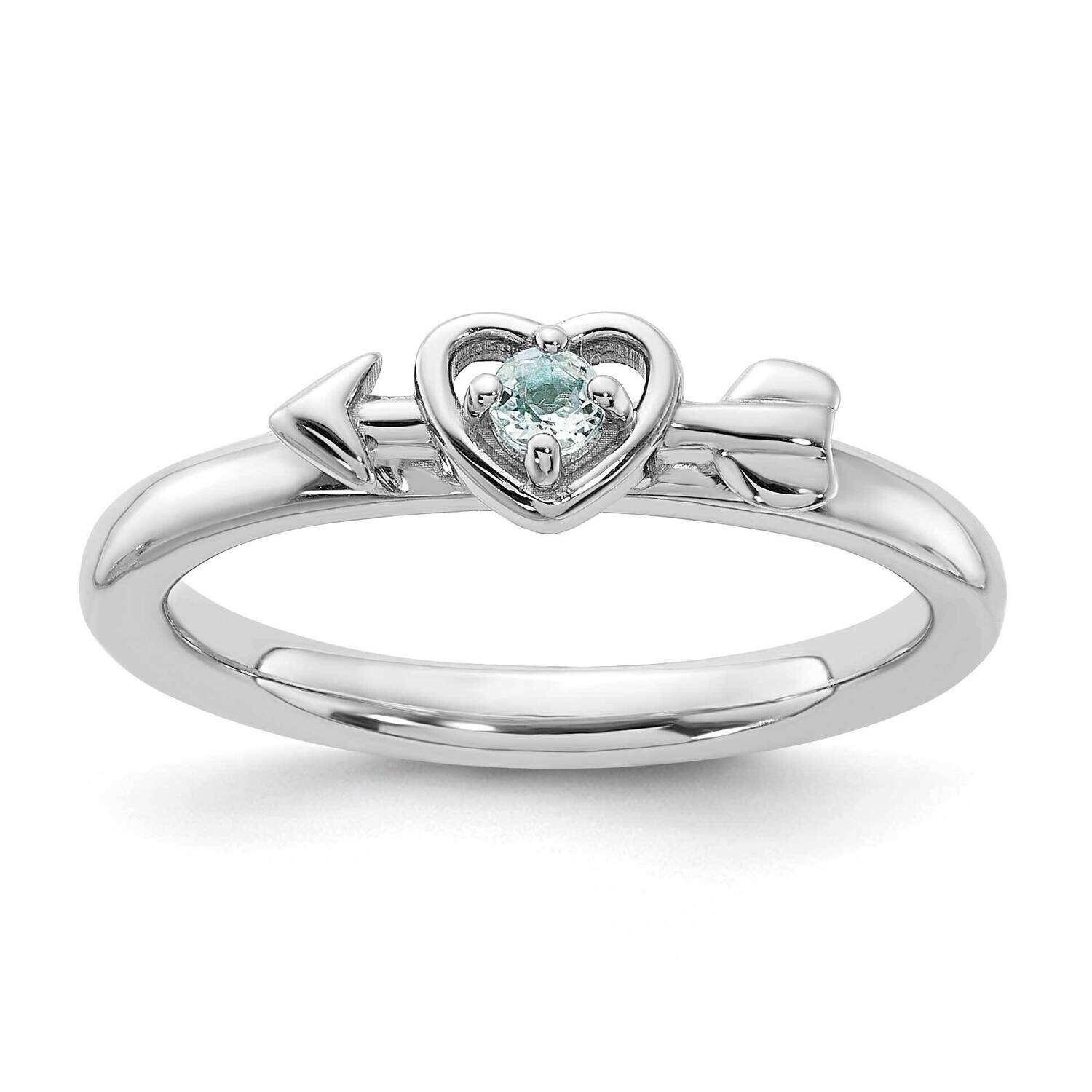Stackable Expressions Rhodium-Plated Aquamarine Heart Arrow Ring Sterling Silver QSK2247, MPN: QSK2…