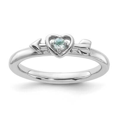 Stackable Expressions Rhodium-Plated Aquamarine Heart Arrow Ring Sterling Silver QSK2247, MPN: QSK2…