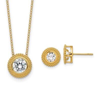 CZ Bezel 16 Inch 2 Inch Extender Necklace Earring Set 14k Gold SF3062SET-16, MPN: SF3062SET-16, 716…