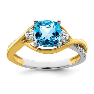 Cushion Blue Topaz Diamond Ring 14k Two-Tone Gold RM6039-BT-012-YWA, MPN: RM6039-BT-012-YWA, 191101…