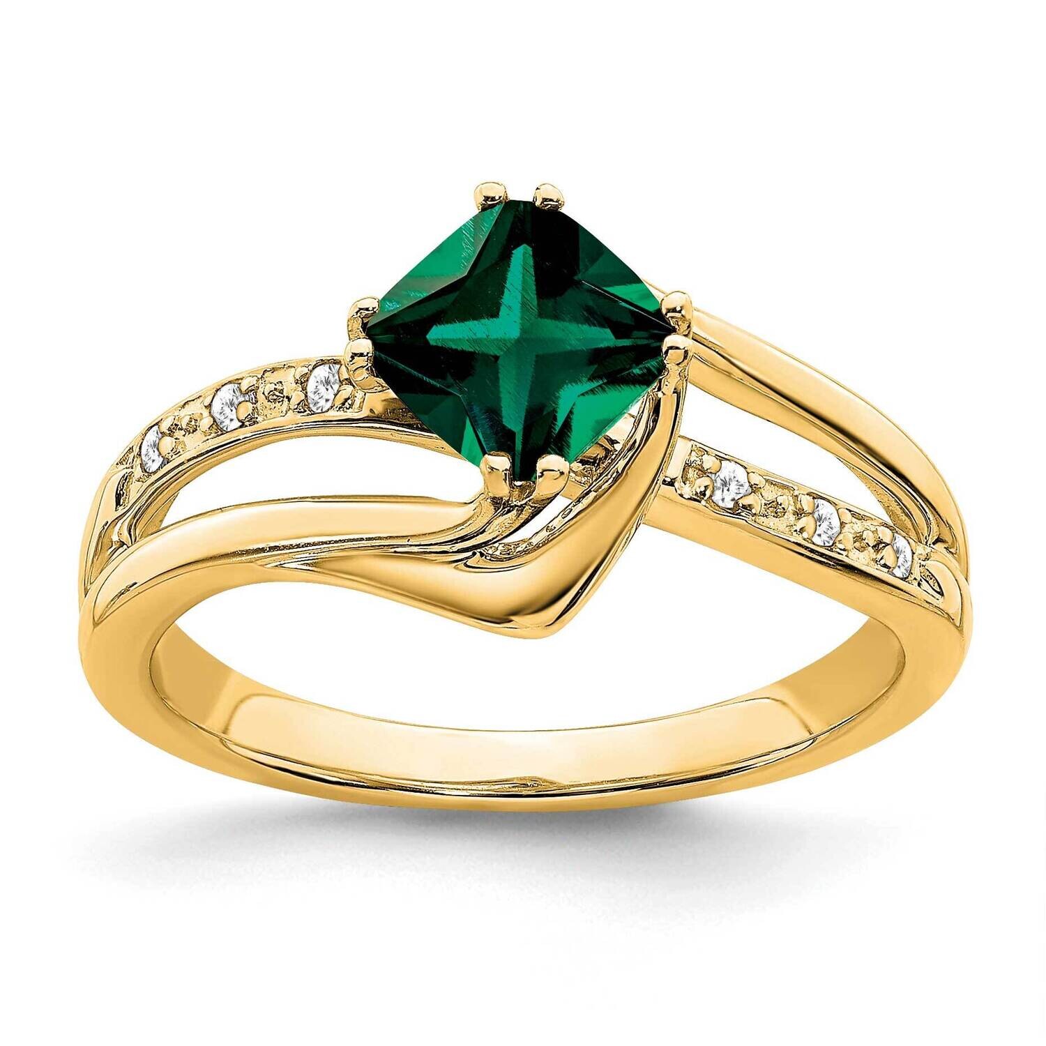 Created Emerald Diamond Ring 14k Gold RM7116-EM-004-YA