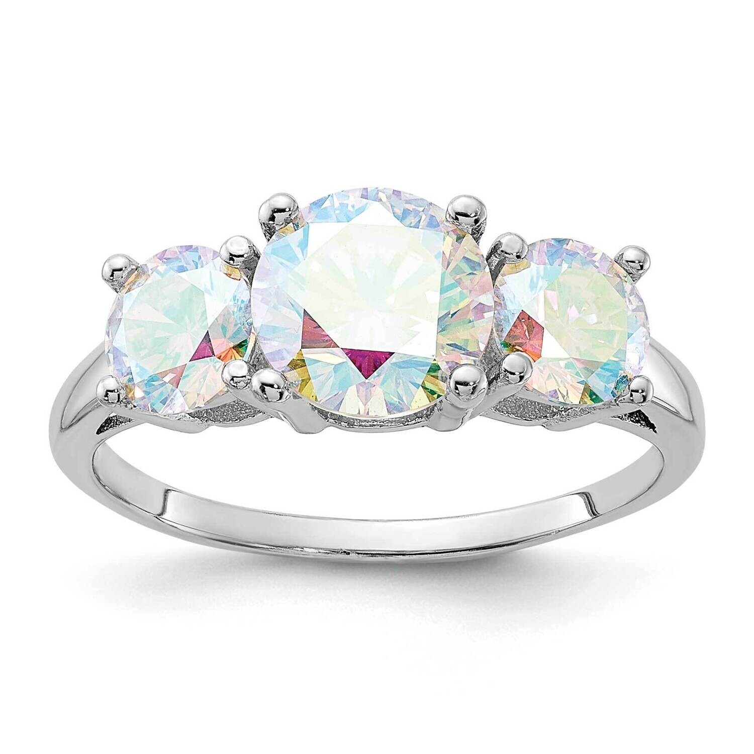 Iridescent CZ 3-Stone Ring Sterling Silver Rhodium-Plated QR7575, MPN: QR7575,