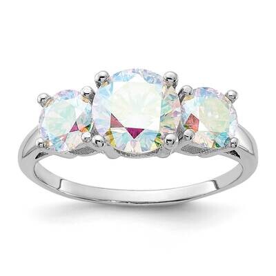 Iridescent CZ 3-Stone Ring Sterling Silver Rhodium-Plated QR7575, MPN: QR7575,