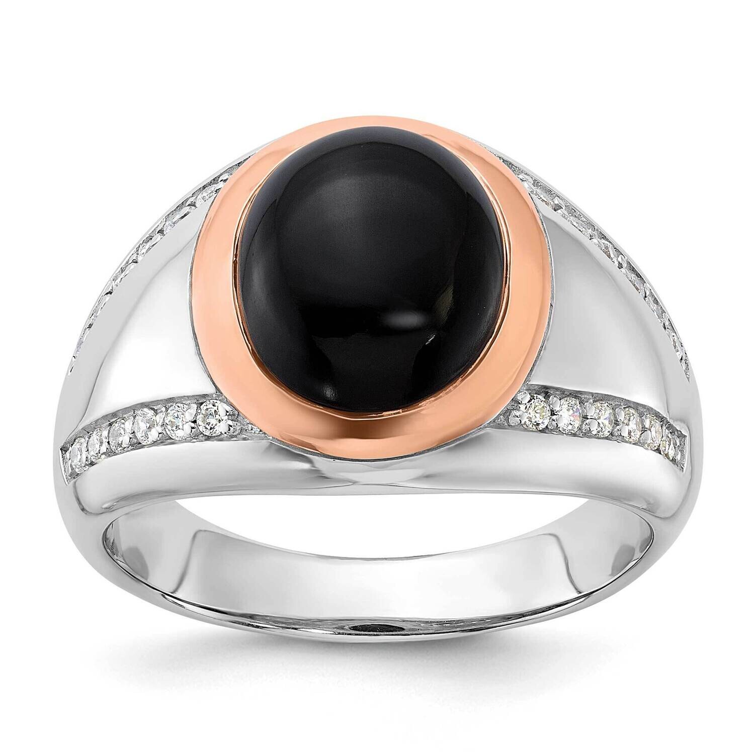Rh-Plated Rose Gold-Plated Onyx CZ Ring Sterling Silver QR7631 by Men&#39;s Jewelry and Accessories, MP…