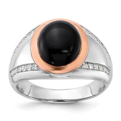 Rh-Plated Rose Gold-Plated Onyx CZ Ring Sterling Silver QR7631 by Men&#39;s Jewelry and Accessories, MP…