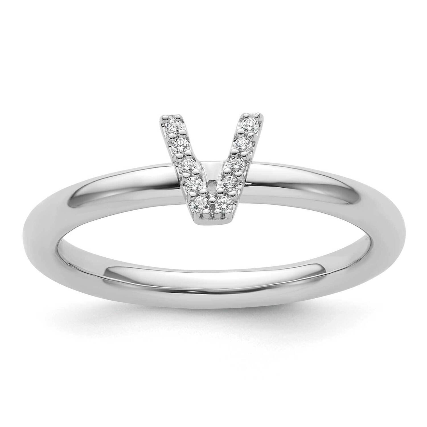Stackable Diamond Initial V Ring 14k White Gold SK2112VW, MPN: SK2112VW,