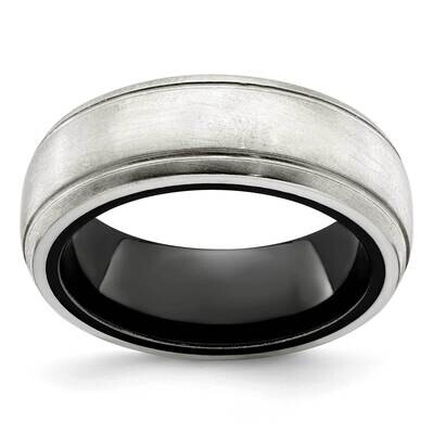 Edward Mirell 8mm Black Ti Silver Dome Double Groove Band EMR315 by Edward Mirell, MPN: EMR315, 614…