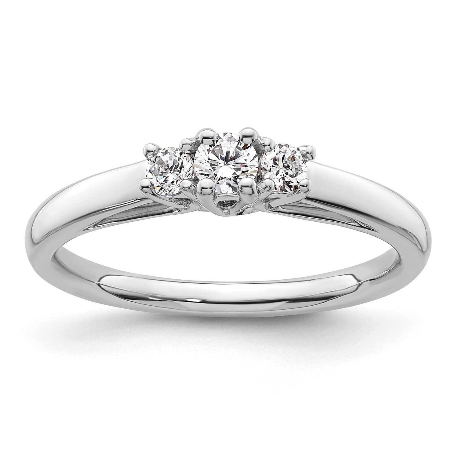 3-Stone Holds 1/8 Carat 3.2mm Round Center 2-2.5mm Round Sides Engagement Ring Mounting 14k White Gold RM2955E-013-CWAA