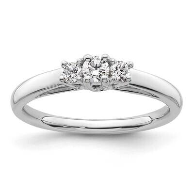3-Stone Holds 1/8 Carat 3.2mm Round Center 2-2.5mm Round Sides Engagement Ring Mounting 14k White G…
