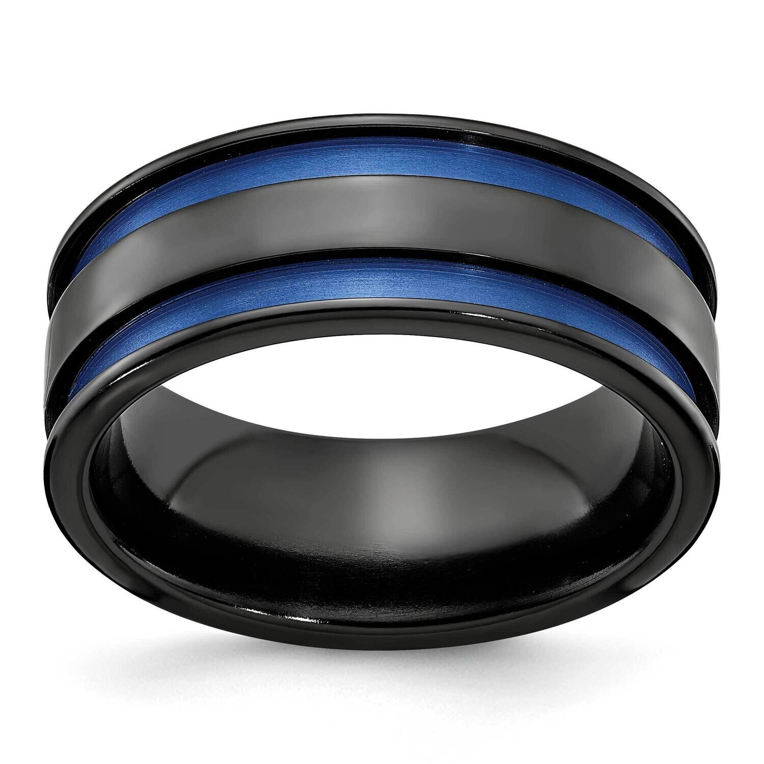 Edward Mirell Black Ti Blue Anodized Grooves Flat 8.5mm Band EMR336-8.5MM, MPN: EMR336-8.5MM,