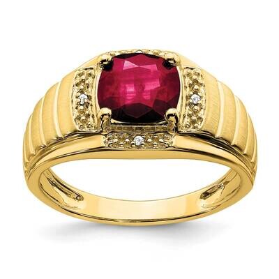 Cushion Created Ruby Diamond Mens Ring 14k Gold RM7467-CRU-002-YA, MPN: RM7467-CRU-002-YA, 19690413…