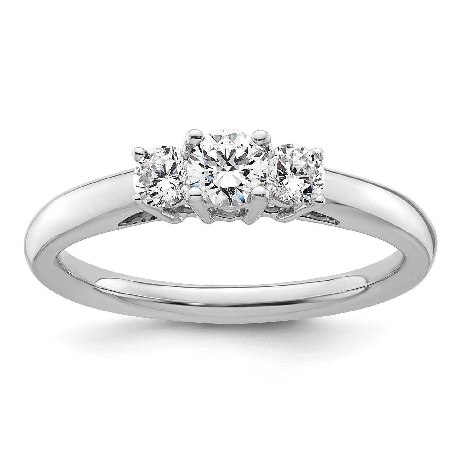 3-Stone Holds 1/4 Carat 4.1mm Round Center 2-3.2mm Round Sides Engagement Ring Mounting 14k White G…