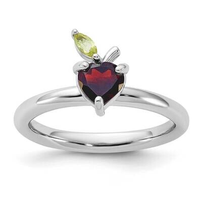 Stackable Expressions Rh-Plated Garnet Peridot Apple Ring Sterling Silver QSK2278, MPN: QSK2278, 88…