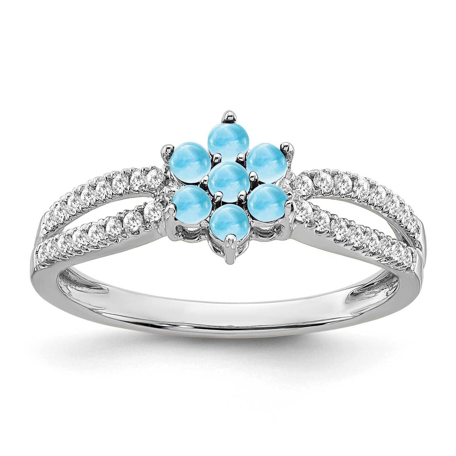 Blue Topaz Diamond Floral Ring 14k White Gold RM7199-BT-019-WA, MPN: RM7199-BT-019-WA, 191101822438
