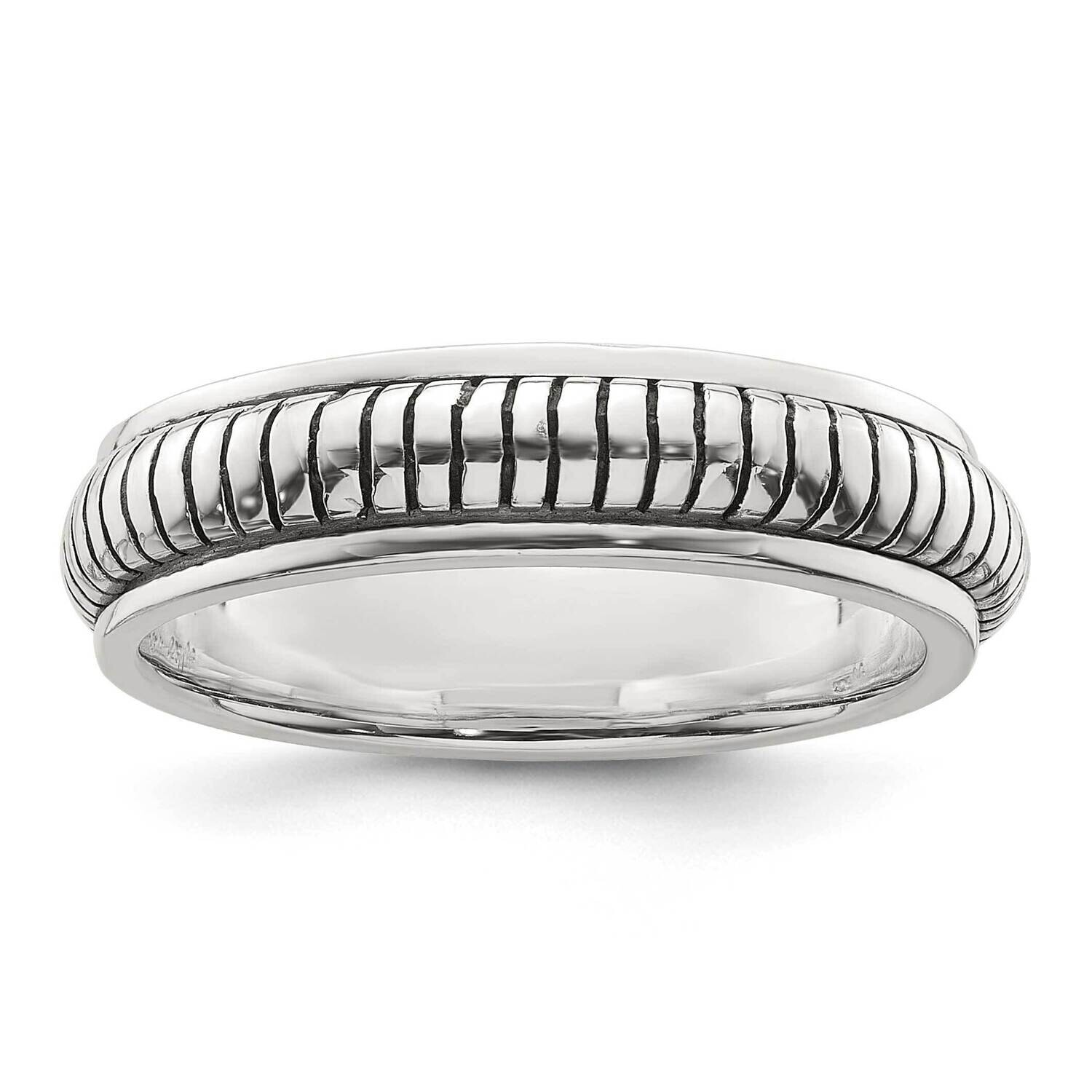 Oxidized Half Round Patterned Men&#39;s Ring Sterling Silver Polished QR7629 by Men&#39;s Jewelry and Acces…