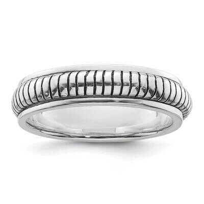 Oxidized Half Round Patterned Men&#39;s Ring Sterling Silver Polished QR7629 by Men&#39;s Jewelry and Acces…