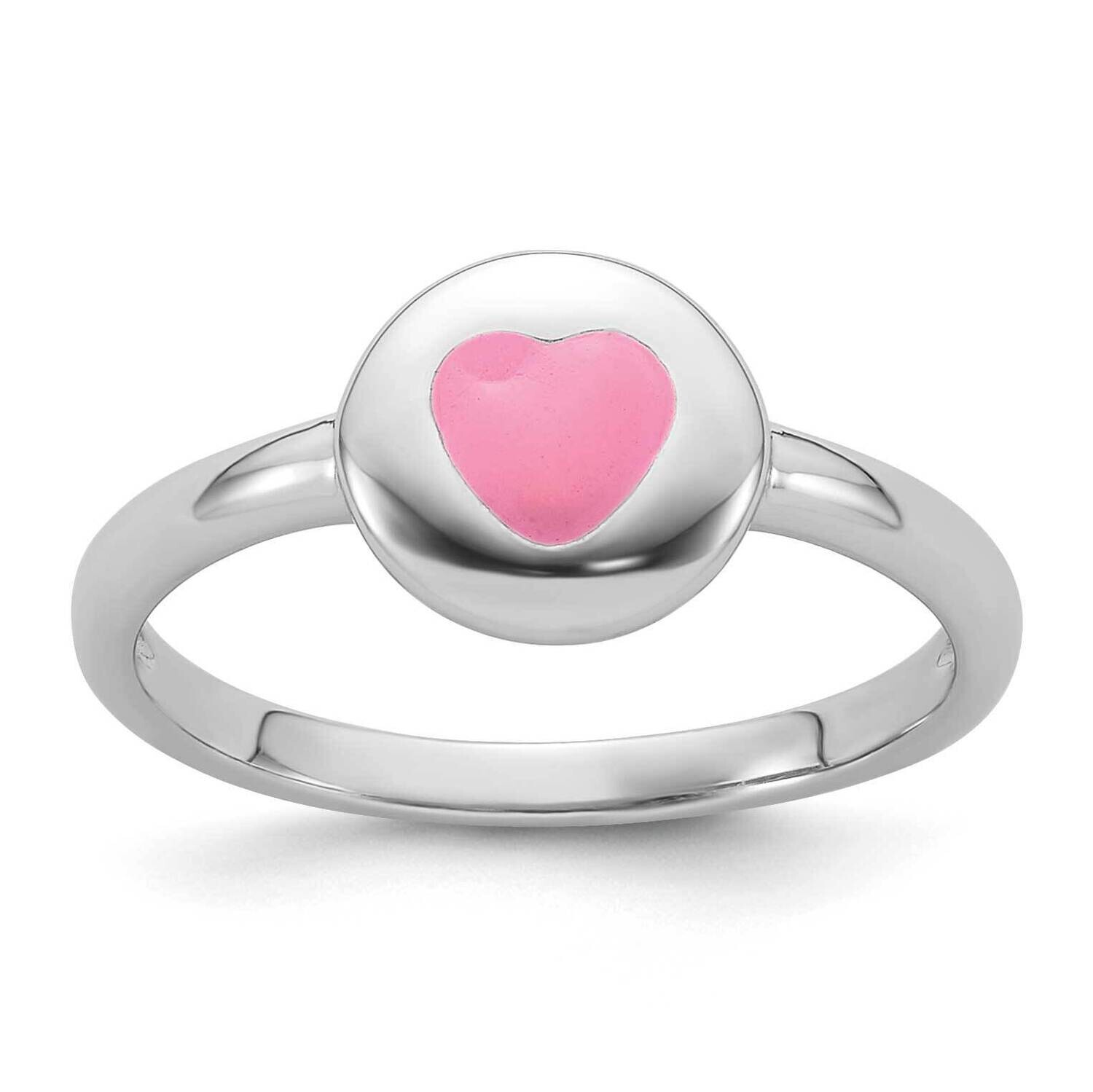 Polished Pink Enamel Heart Children&#39;s Ring Sterling Silver Rhodium-Plated QR7426, MPN: QR7426,