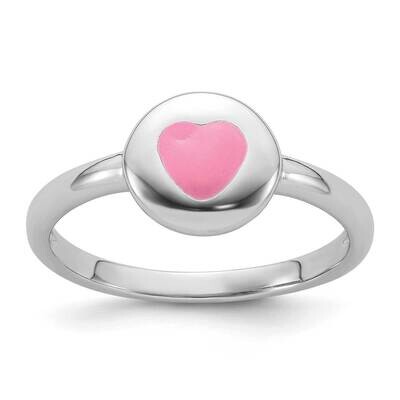 Polished Pink Enamel Heart Children&#39;s Ring Sterling Silver Rhodium-Plated QR7426, MPN: QR7426,