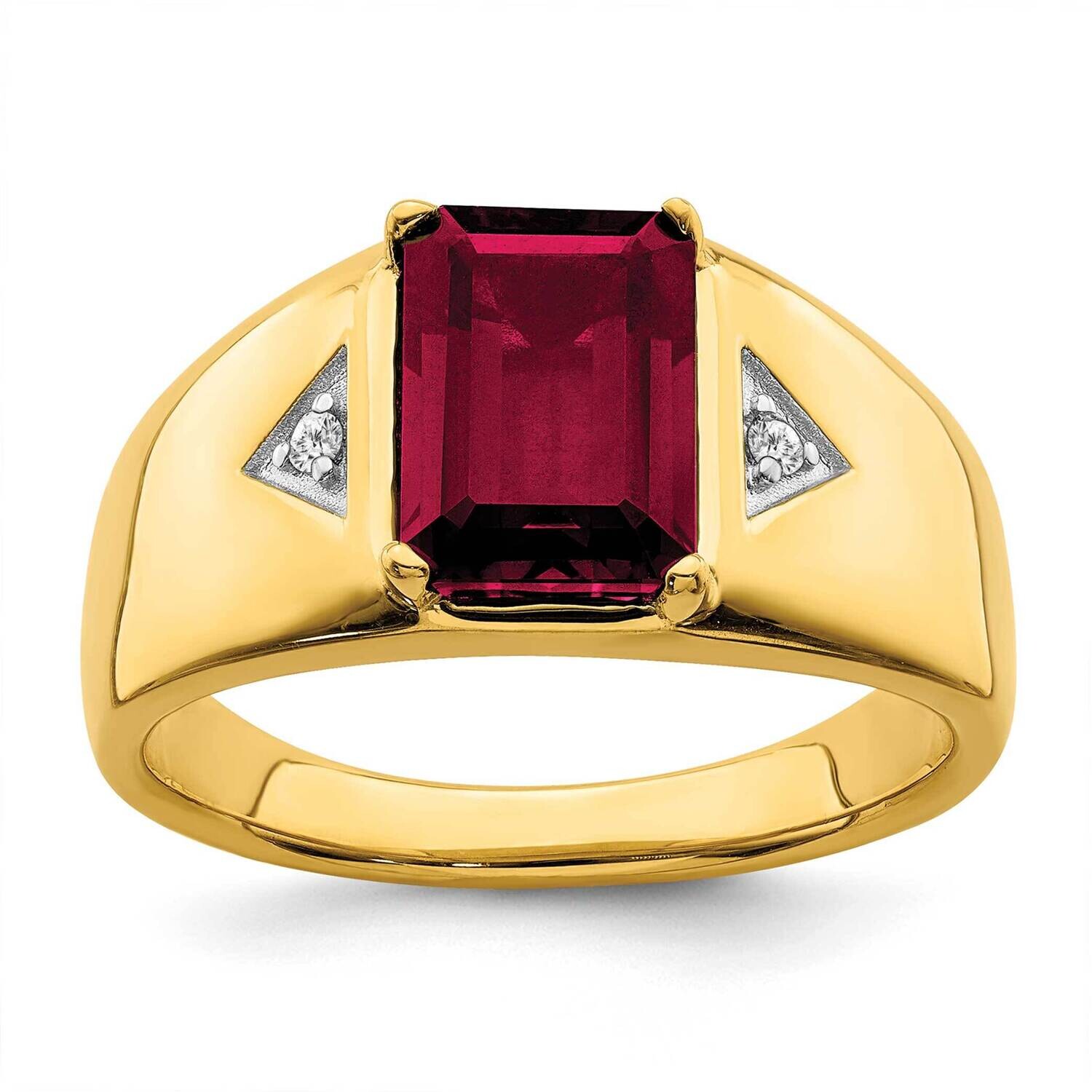 Emerald-Cut Created Ruby Diamond Polished Mens Ring 14k Gold RM6658-CRU-004-YA, MPN: RM6658-CRU-004…