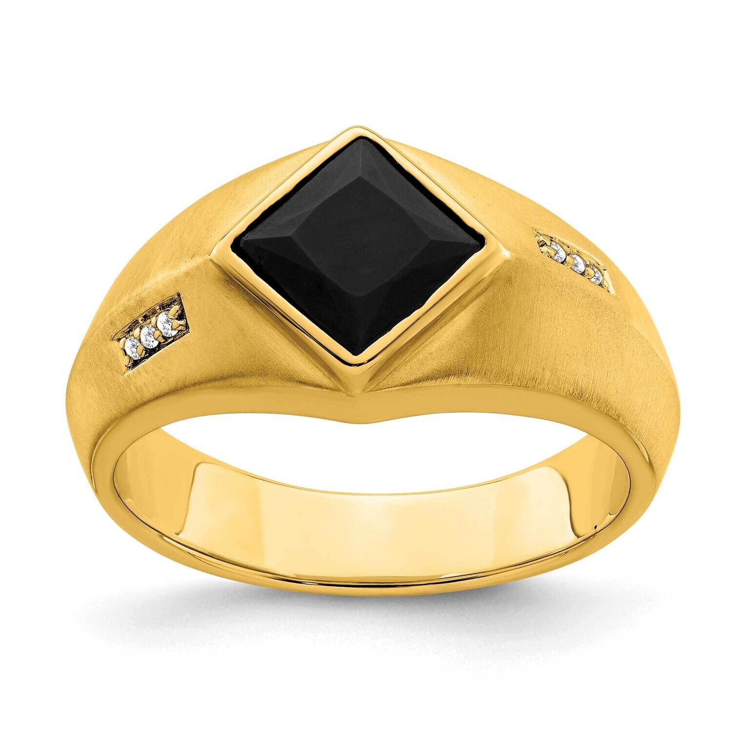 Onyx Diamond Satin Mens Ring 14k Gold RM7316-OX-003-YA, MPN: RM7316-OX-003-YA,