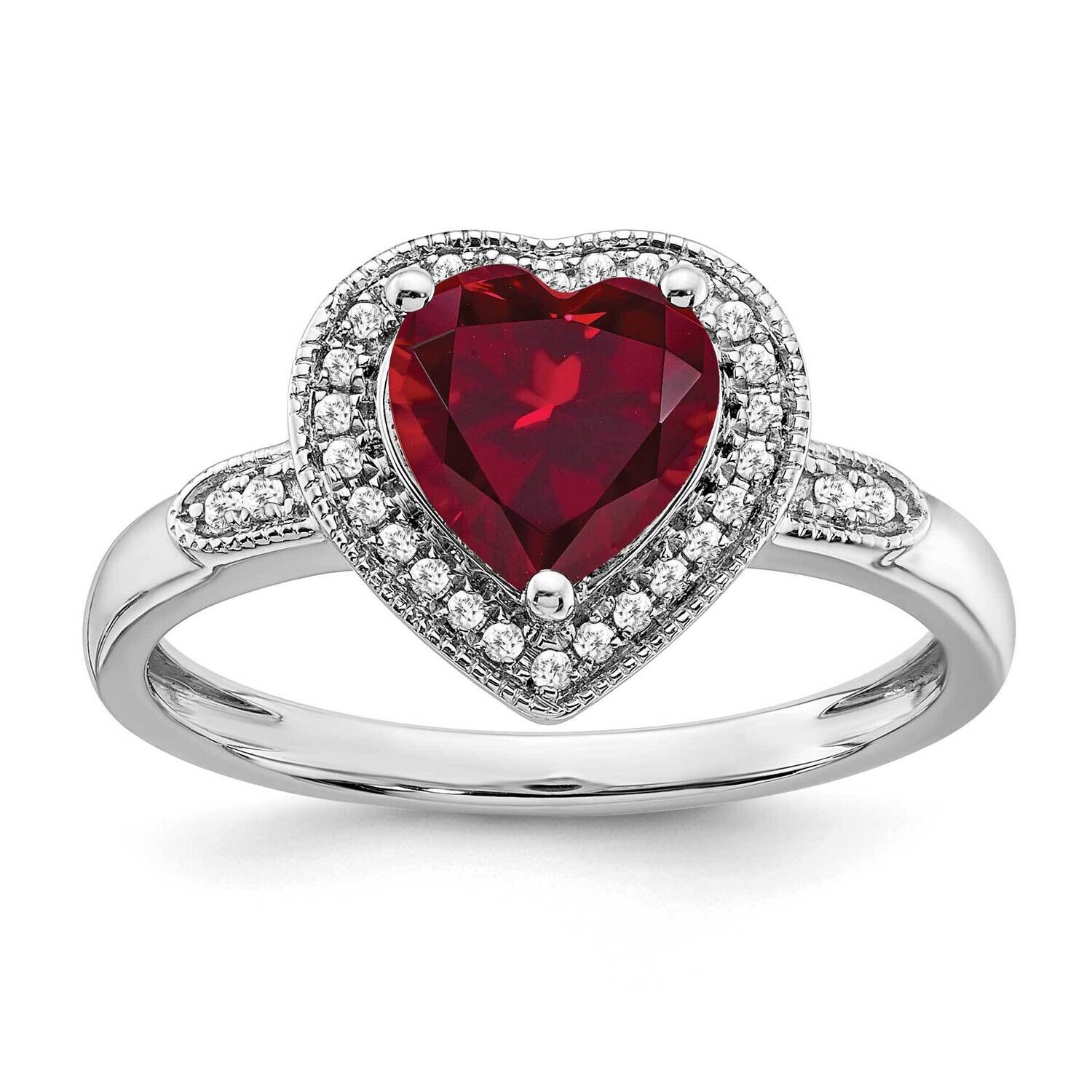 Heart Created Ruby Diamond Halo Ring 14k White Gold RM4398-RU-012-WA
