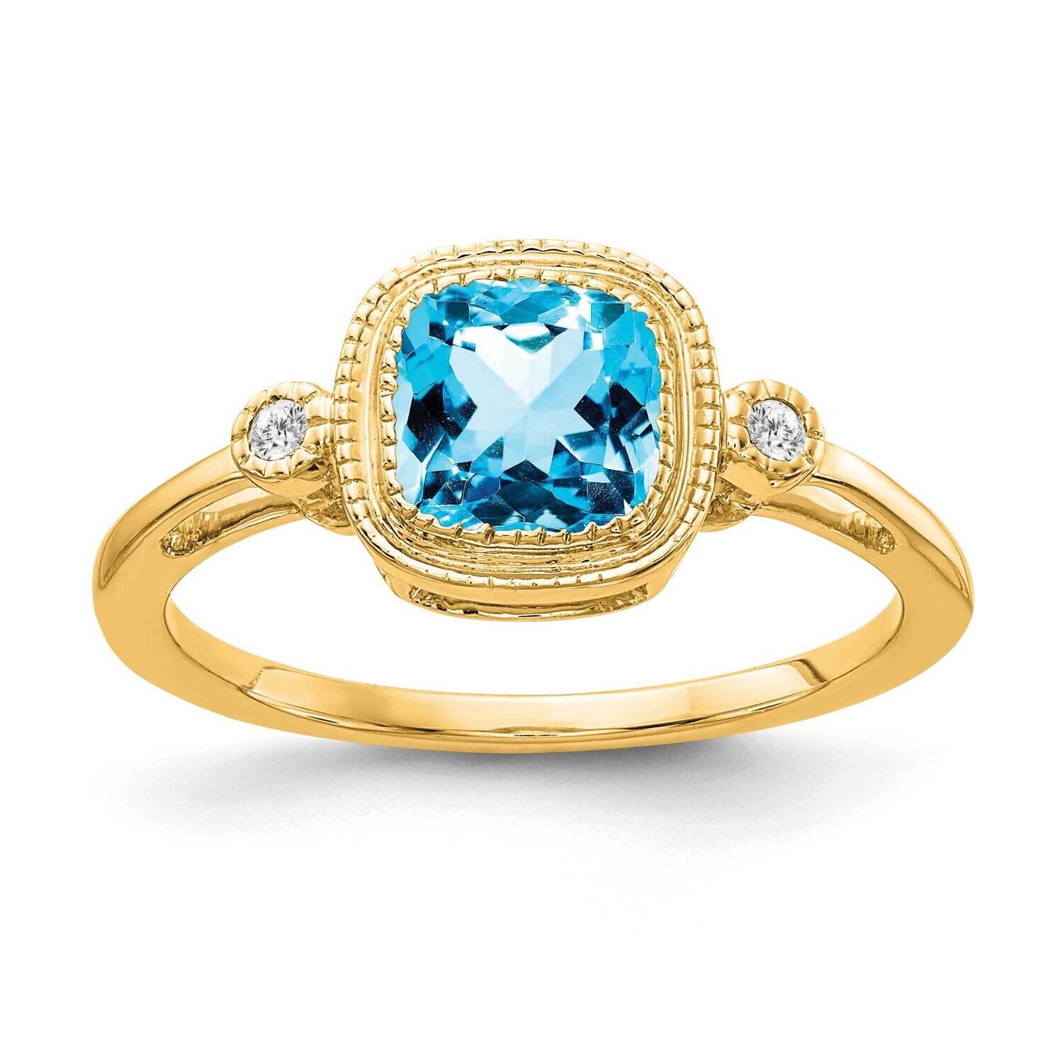 Cushion Blue Topaz Diamond Ring 14k Gold RM3665-BT-003-YA