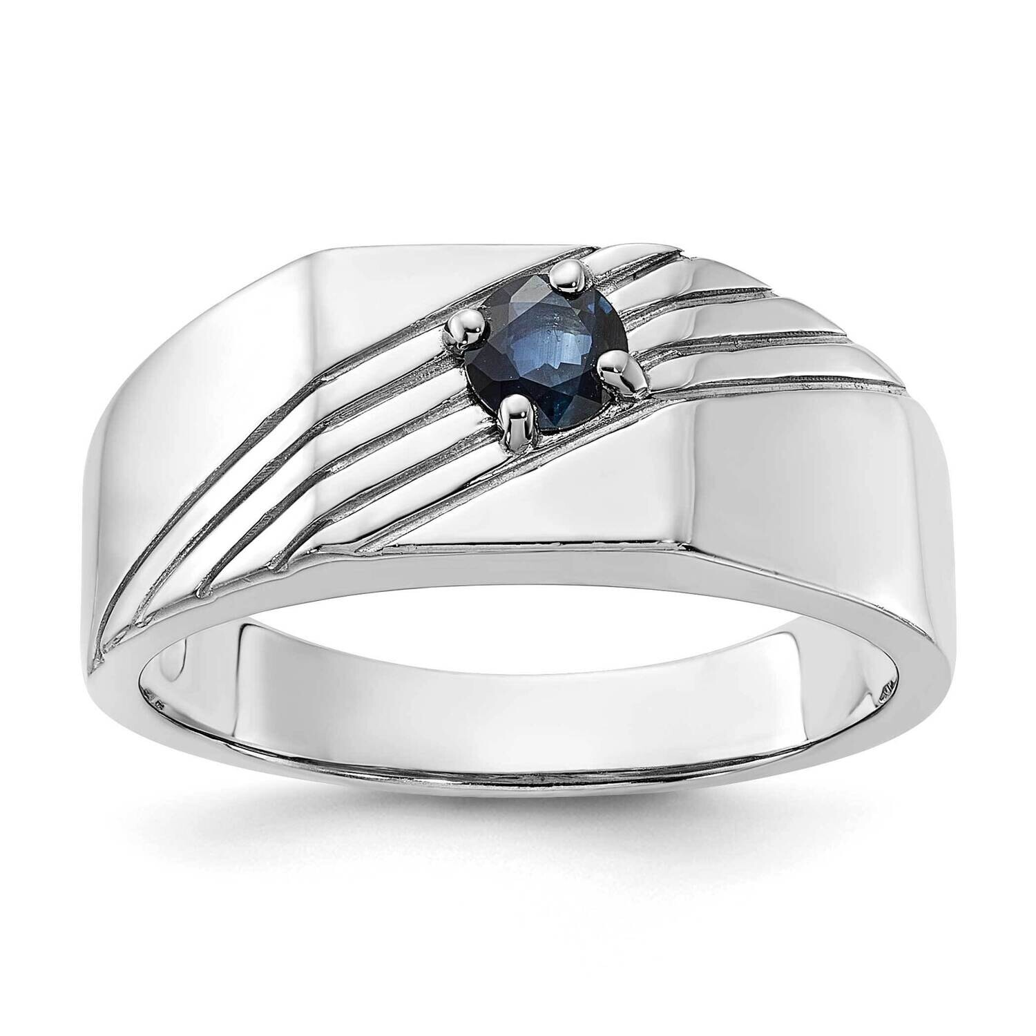 Dark Blue Sapphire Signet Men&#39;s Ring Sterling Silver Rhodium-Plated QR7641 by Men&#39;s Jewelry and Acc…