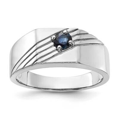 Dark Blue Sapphire Signet Men&#39;s Ring Sterling Silver Rhodium-Plated QR7641 by Men&#39;s Jewelry and Acc…