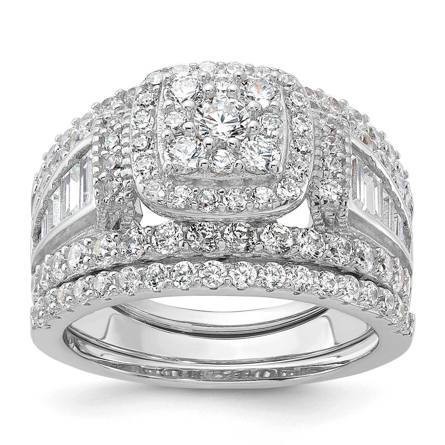 CZ Engagement Ring 2 Bands 3 Ring Set Sterling Silver Rhodium-Plated QR7546, MPN: QR7546,