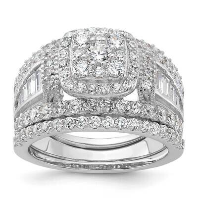 CZ Engagement Ring 2 Bands 3 Ring Set Sterling Silver Rhodium-Plated QR7546, MPN: QR7546,